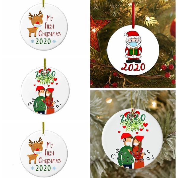 

6cm round christmas ornament elk santa claus family my first christmas xmas tree hanging pendant party decoration sea shipping ljjp547youc