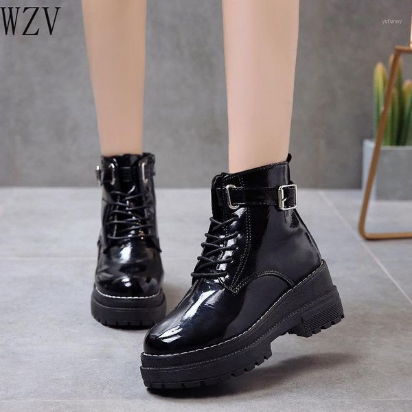 

2020 women ankle boots round toe pu leather wedge high heel fashion women boots winter shoes hy1171, Black