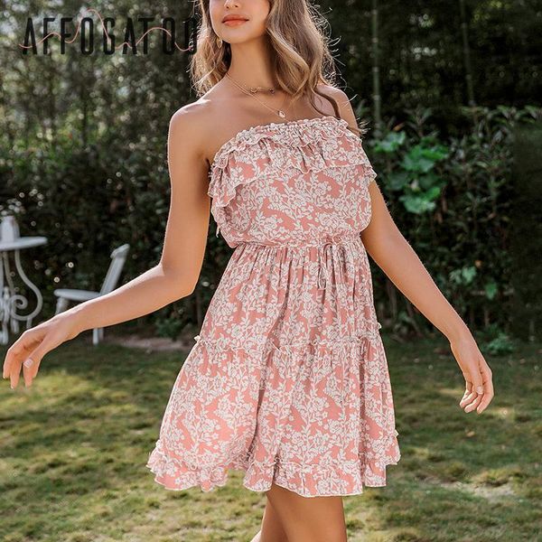

affogato ruffled sleeveless floral print summer dress women casual beach holiday high wasit mini dress lady chic tube dress, Black;gray