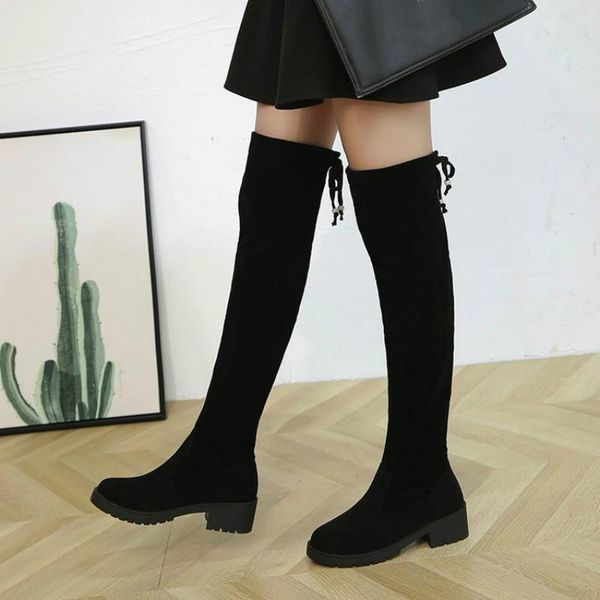 

bjyl 2020 autumn winter new woman casual over-the-knee boots woman lace up fashion suede high heels boots thigh high, Black