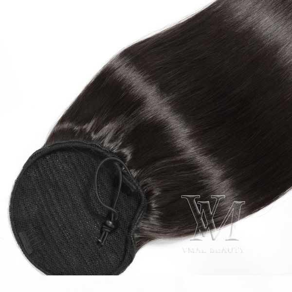 

brazilian double drawn horsetail tight hole clip in 140g #2 straight drawstring ponytail remy virgin human hair extensions, Black