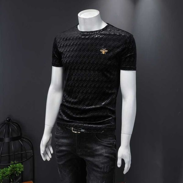 

2020 new short-sleeved men's fashion casual embossed t-shirt tide brand trend korean version of the wild men's compassionate slim, White;black