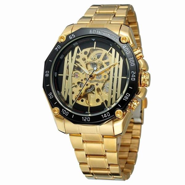 

full automatic hollow selling forsing mechanical watch men's steel band student trend watch, Slivery;brown