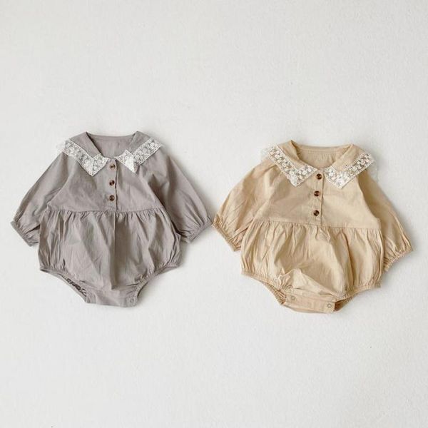 

2021 new baby bodysuits autumn solid girl long sleeve jumpsuit lace collar newborn girls outfits 0-24m xfk6, Blue