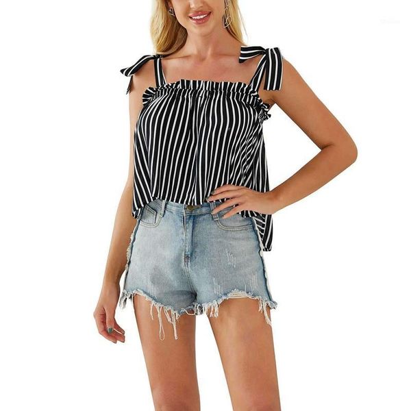

women's t-shirt summer ladies strapless sleeveless loose striped black1, White