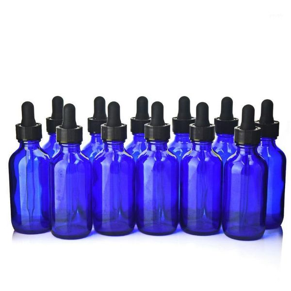 

storage bottles & jars 12pcs 2 oz 60ml cobalt blue glass eye dropper with pipettes for essential oils lab chemicals empty cosmetic container