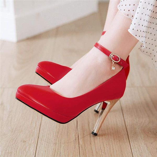 

dress shoes ymechic 2021 ankle strap buckle platform high heels summer party office ladies plus size red black brown pumps women1