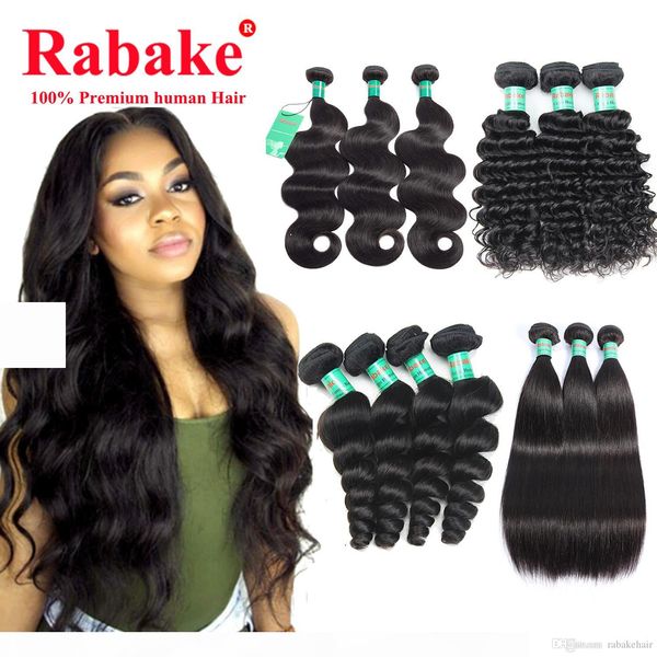 

3 or 4 brazilian virgin human hair weave bundles straight body loose deep wave curly 8a peruvian raw indian hair extensions wholesale, Black