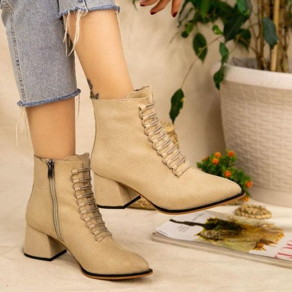 

mexer cream women 's boots 2021 winter fashion stylish, casual comfortable clothing, insole, zipper and laced suede postal, Black
