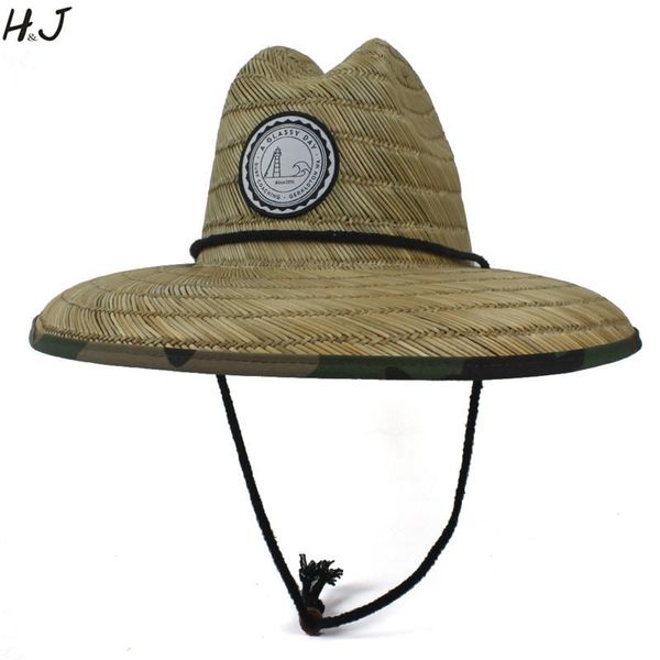 

stingy brim hats handwork women men straw summer beach sun hat outdoor wide camouflage jazz panama kahuna lifeguard, Blue;gray