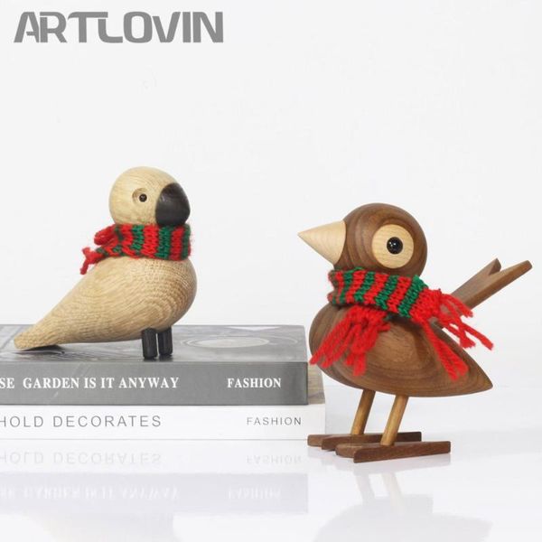 

nordic danish wooden lovebirds figurines bird figure cute brown duck,bear winter home decoration creative xmas decor craft gifts