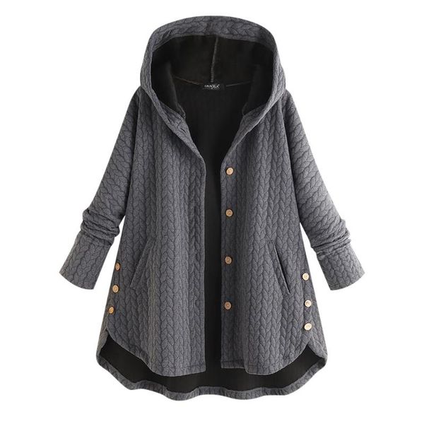 

female jacket women fashion plus size casual winter warm outwear button pockets high low long sleeve loose hooded coat #45, Black;brown