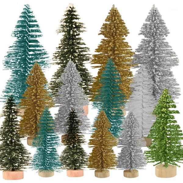 

12pcs mini christmas tree sisal snow frost trees with wooden base for christmas table decoration crafts display diy jewelry acc.1