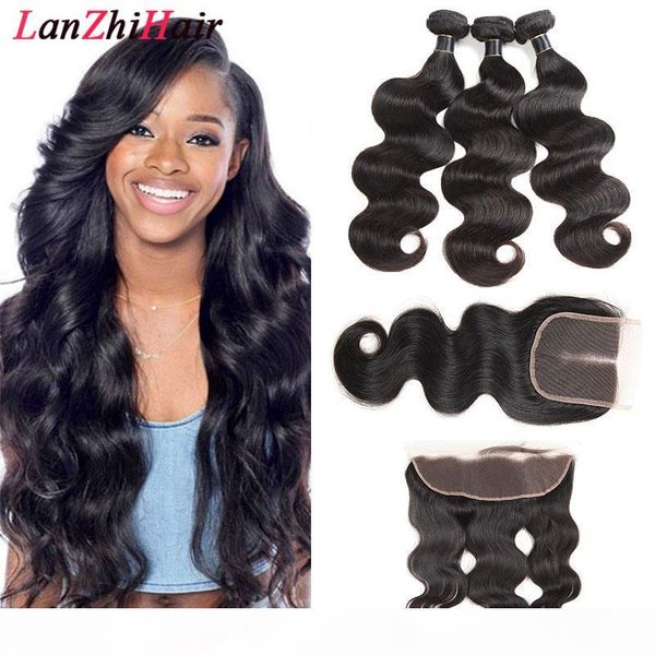 

brazilian virgin 3 body wave hair bundles with 4x4 lace closure brazilian remy hair weaves with 4x4 lace closure hair extensions, Black