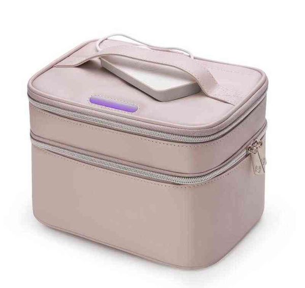 NXY-Kosmetiktaschen Großhandel Neupreis Rosa PU-wasserdichte Reise-klare Make-up-Tasche mit UVC-Sterilisations-Kosmetiktasche für Damen 220118