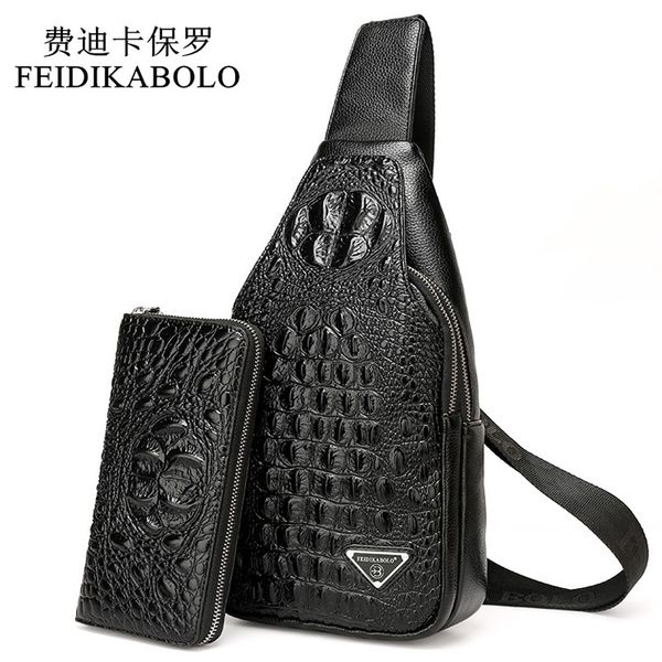 

feidikabolo 3d crocodile men chest pack leather travel men's crossbody bags male shoulder bag back bag rucksack men clutch purse c1008