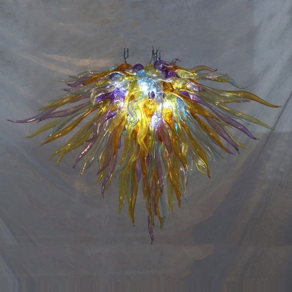 Mehrfarbige, handgefertigte Kronleuchter aus mundgeblasenem Glas, LED-Lichtquelle, bernsteinfarben, lila, hellblau, Murano-Kronleuchter, 81,3 cm breit