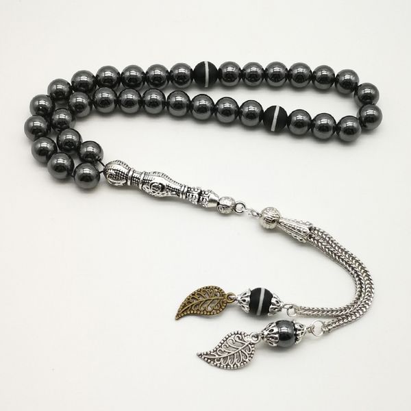 

natural stone hematite tasbih tassel agatee and hematite prayer beads 33 66 99beads stone rosary y200730, Black