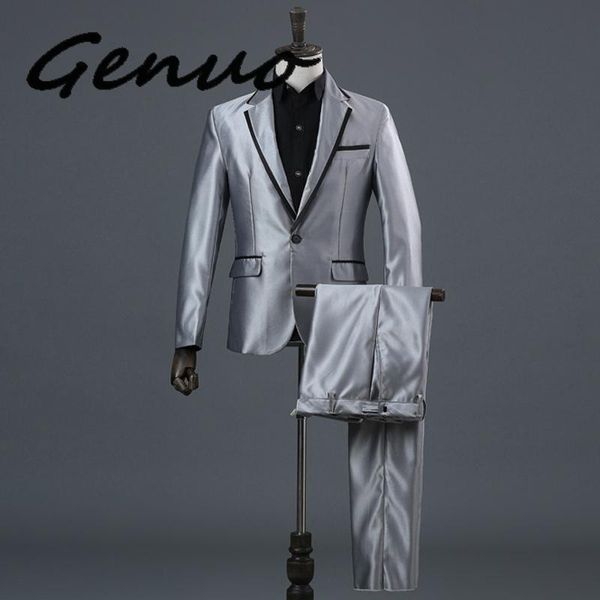 

genuo 3 pieces suit (jackets+pants+bow tie) men stage prom party mens gray dress suits singer wedding dj costumes ternos homme, White;black