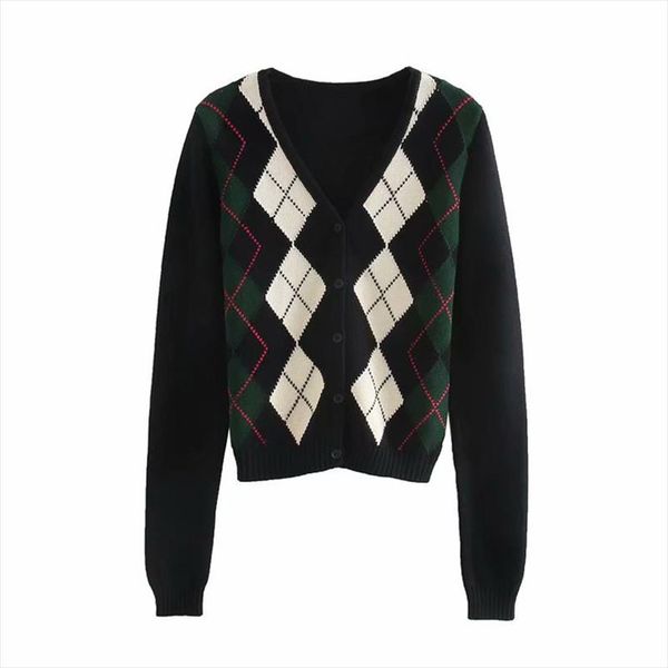 

sweater retro geometric cardigan sweater women autumn warm long sleeved jacket 2020 elegant v neck knitted women, White;black