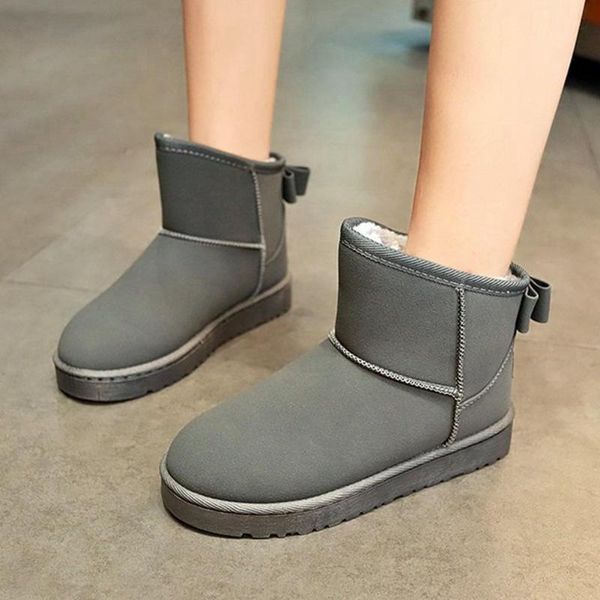 

sarairis slip on brand casual boots women 2020 warm add fur boots ladies fashion butterfly knot flock snowshoes, Black