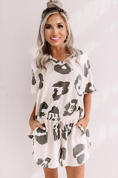 

2pcs лето женщин красочный сыпучая пижамы установить sexy футболка top шорты set night пижама homewear, Gray