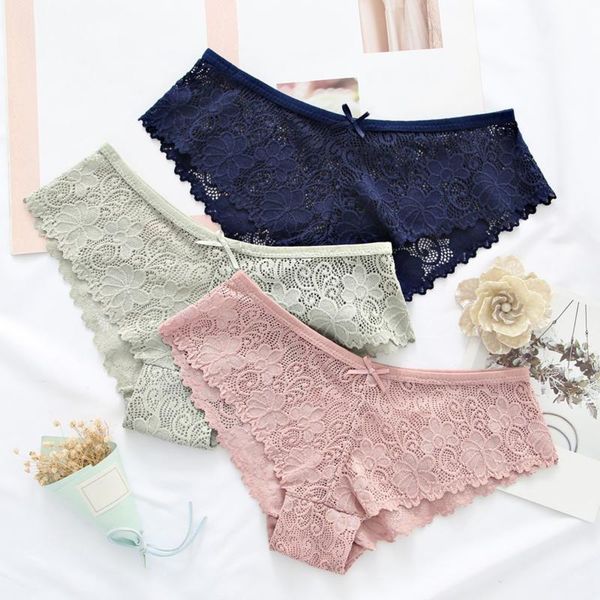 

2021 lace women panties fashion underpants tempting pretty briefs cotton low waist cute women underwear hipster lingrie, Black;pink