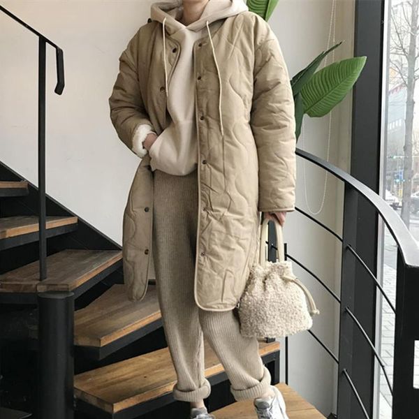 

hzirip 2020 new female work casual long coat jacket winter warm women parkas solid long cotton-padded coats bread parka female1, Black