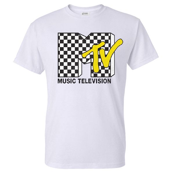 

sport popular mens shirt mtv with checkerboard pattern print mens 1980's clothing i want my mtv t-shirt