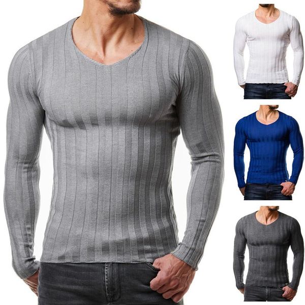 

men's sweaters 2021 men autumn casual sweater plus size slim fit knitted basic long sleeve v neck fashion mens warm muscle, White;black
