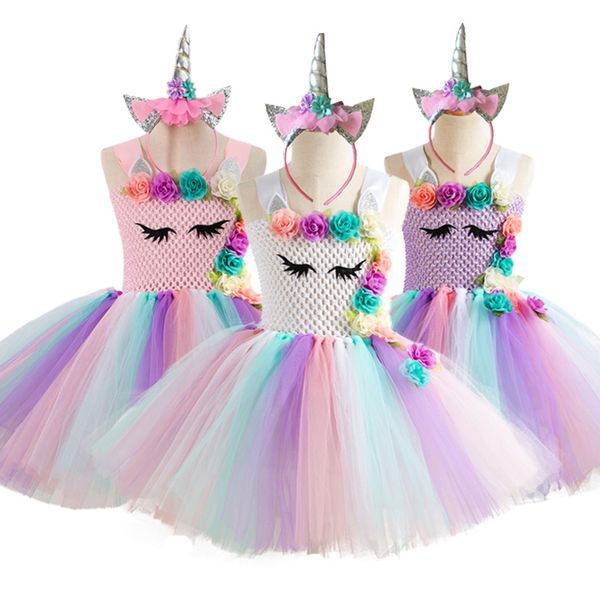 

girls dress unicorn party girls dress fantasia infantil kids costume ribbon wedding dresses for toddler tutu princess dresses t200624, Red;yellow