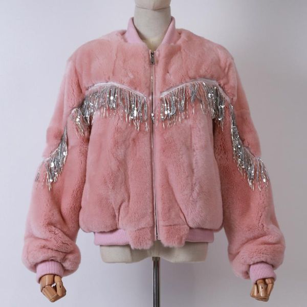 

women's fur & faux natural jacket ladies women real rex coat, Black