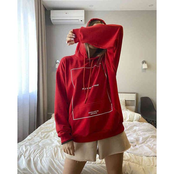 

women's hoodies & sweatshirts letter box red sweet cool sweater for women harajuku style plush hooded school starts in spring and autum, Black
