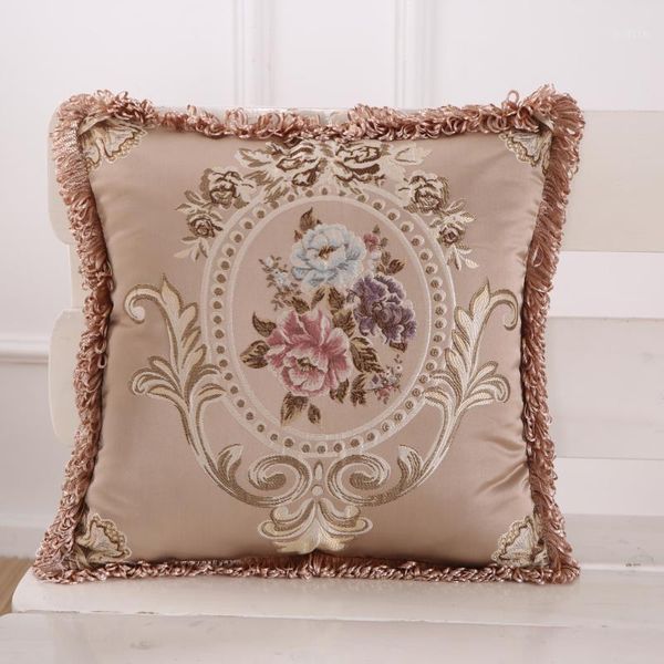 

european vintage jacquard pillow case cushion cover 45x45cm soft home decorative pillow cover 48x48cm red ivory brown tassels1