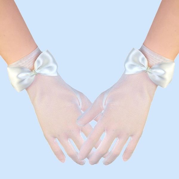 

off white formal bridal prom banquet party women lace bridal bride beaded bow short gloves wrist wedding party costume prom s293 h sqcmzj