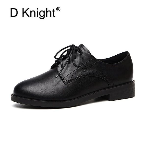 

dress shoes college style women's oxfords pumps fashion lace up student brogues high heel stylish round toe lady, Black