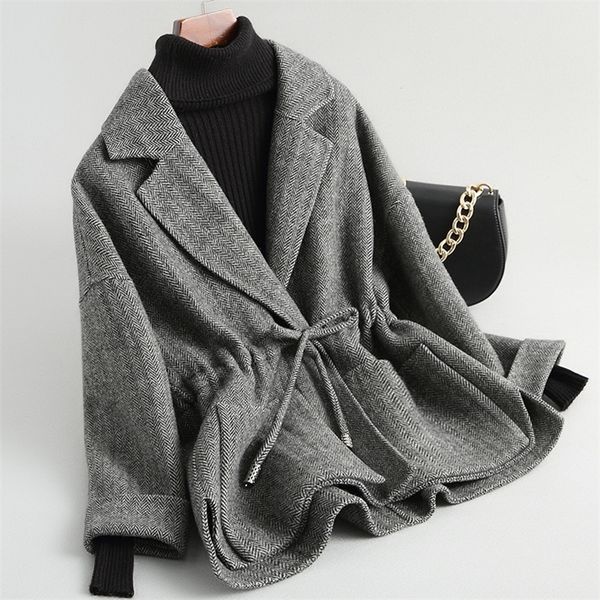 

women double-faced wool tweed blazer coat jacket lj201106, Black