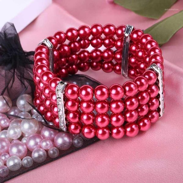 

korean version popular joker red imitation pearl bracelet geometry can stretch elastic multi-layer bracelet jewelry1, Black