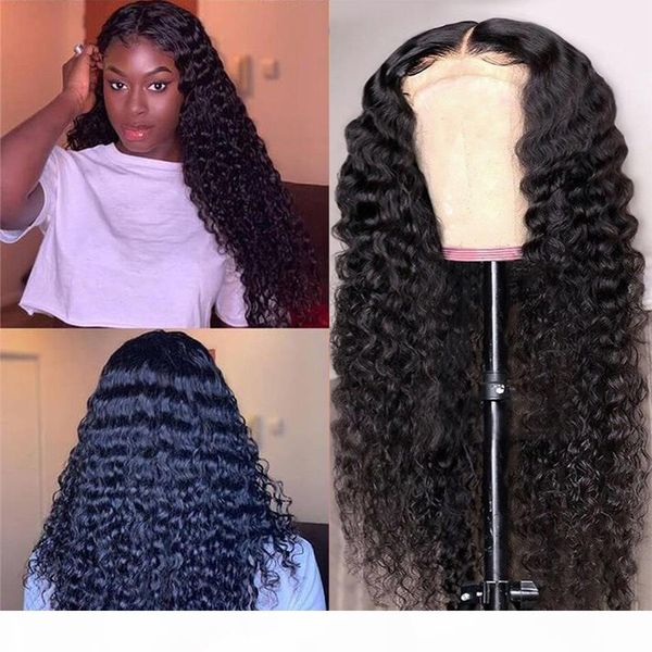 

deep wave lace front wig brazilian pre plucked full lace human hair wigs wowqueen hair transparent 360 lace frontal wig, Black