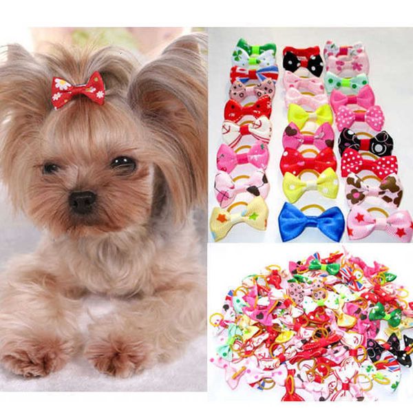 

assorted cat dog hair bows with rubber bands grooming accessories cute pet headwear for small dogs christmas gift