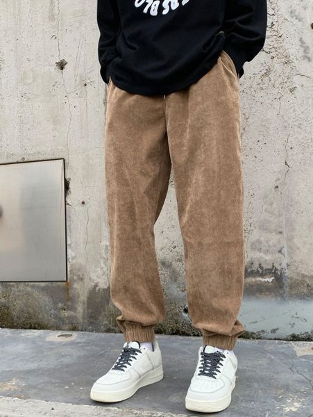

men slant pockets corduroy joggers a2sm#, Black