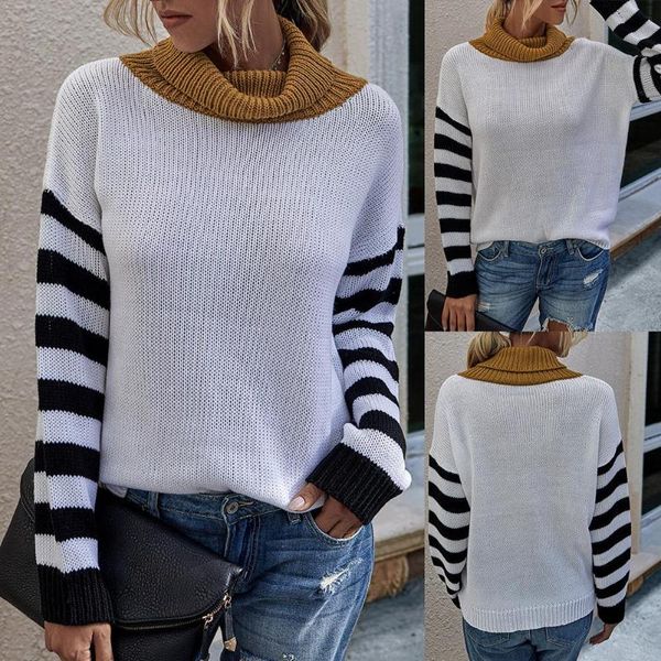

women's sweaters women autumn winter cowl neck sweater long sleeve color block loose pullover jumpers, White;black