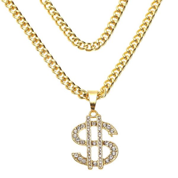 

men hip hop crystal necklace pendant crystal us dollar gold chain necklace women charm cuban chain punk jewelry erkek kolye, Silver