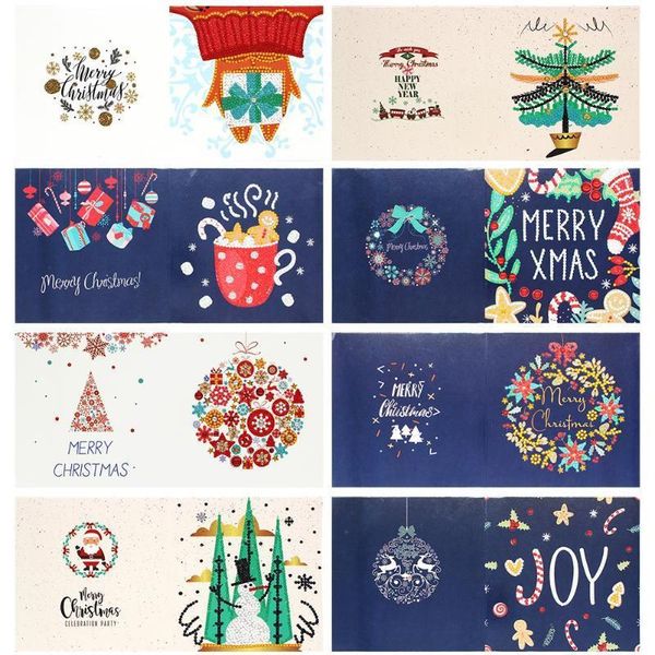 

8pcs diamond painting christmas greeting card santa claus snowman diamond embroidery painting diy christmas decoration for home1
