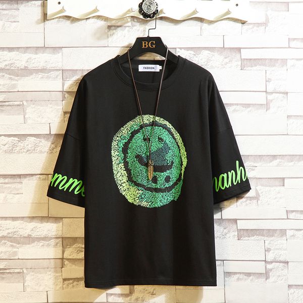 

2021 new japanese harajuku t-shirt men summer hip hop t shirts ship face print streetwear tshirts short sleeve casual f801, White;black