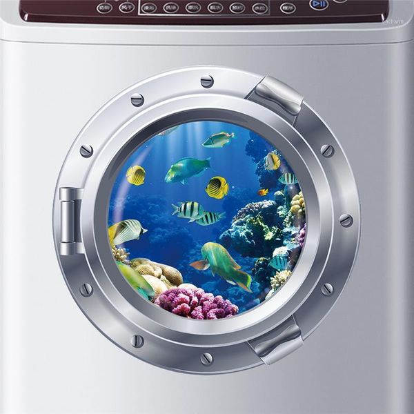 

under sea world colorful coral fish submarine portholes wall stickers room decor diy peel and stick 3d window wall decals art1