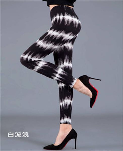 

new plus size women casual black white striped wide elastic stripes stretch leggings long trousers hot