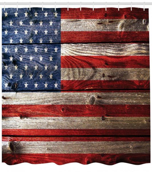 

country emblem painting on weathered retro wooden looking print shower curtain