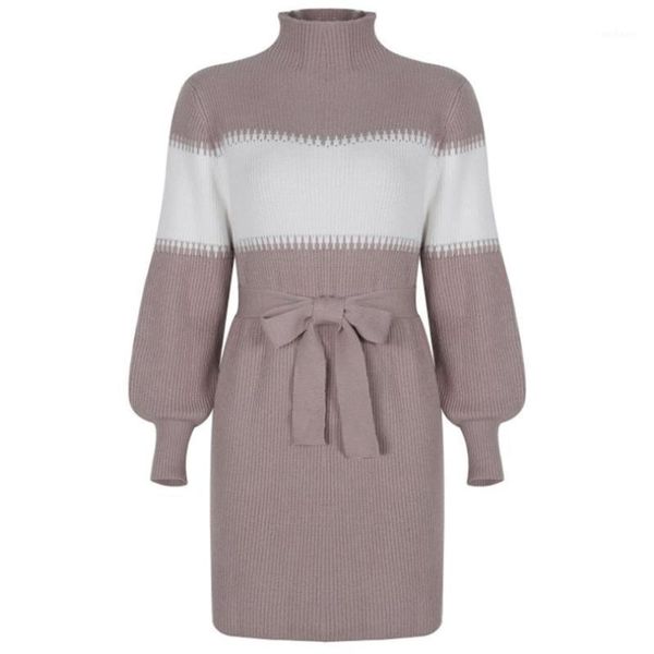 

half turtleneck long sleeve sweater dress women autumn winter loose tunic knit casual khaki clothes pullover dresses streetwear1, Black;gray