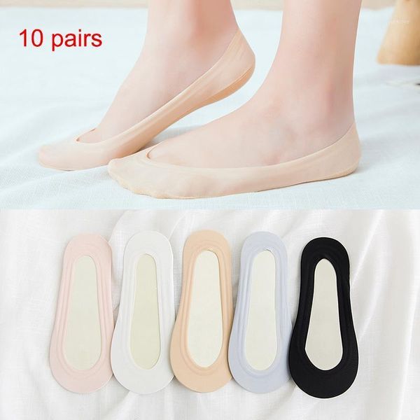 

10 pairs women loafer boat socks invisible no show nonslip liner low cut cotton socks hsj881, Black;white